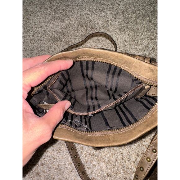 Frye Genuine Italian Leather Small Purse Bag Zip Gray Studded Removable Strap - Picture 11 of 13